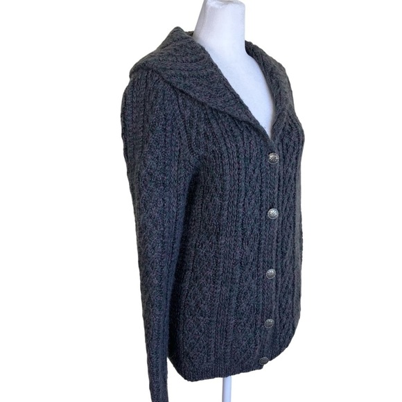 Vintage Mohair Blend Hand Knit Cardigan Sweater Fisherman Cable Knit Cozy Sz S - Picture 6 of 16
